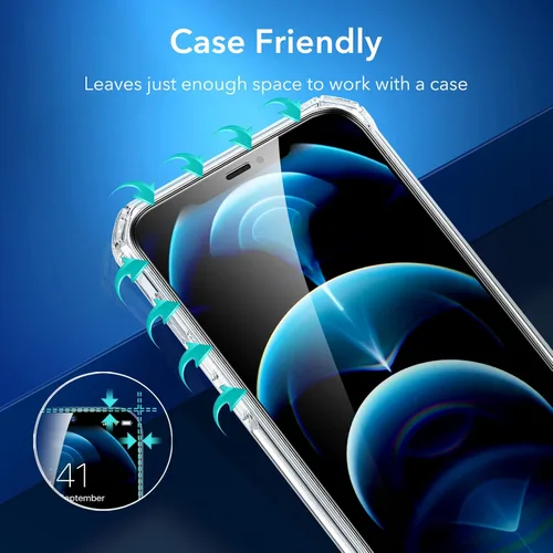 Vista 7 de ESR Paquete de 3 protectores de pantalla para iPhone 12 Pro Max, vidrio templado de dureza 9H, resistente a los arañazos con marco de fácil