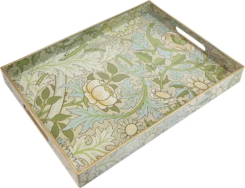 Vista 9 de Bandeja grande para servir con asas, bandeja rectangular de plástico para servir, bandejas otomanas azules bohemias para sala de estar, bandeja
