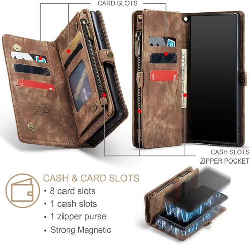 Vista 3 de Asuwish Funda de teléfono para Samsung Galaxy Note 10 Glaxay Note10 5G con cremallera, funda desmontable con protector de pantalla de vidrio