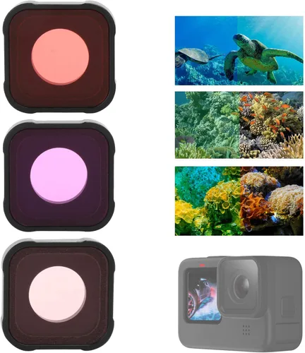 Vista 6 de Juego de filtros de lente de 3 piezas, filtro de cámara de aleación de aluminio, lente de vidrio óptico, juego de filtro de buceo subacuático