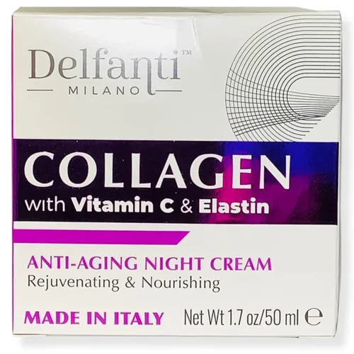 Vista 2 de Delfanti-Milano • COLÁGENO con VITAMINA C & ELASTINA • Rejuvenecedor y Nutritivo • Crema de Noche Antiedad • Hidratante Facial y Cuello • Hecho