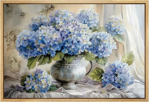 Vista 8 de Pintura botánica azul, estética, imágenes botánicas, elegante póster con estampado floral, arte de pared floral floreciente, cuadro de flores azules