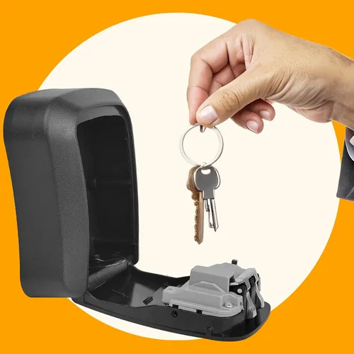 Vista 2 de Caja de bloqueo de llave de montaje en pared segura con protección de contraseña de 4 dígitos, caja fuerte para llaves al aire libre (negro)