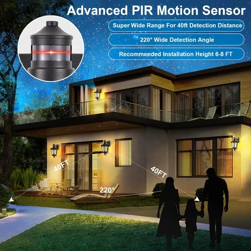 Vista 2 de Luz de pared para exteriores con sensor de movimiento, lámparas de pared de atardecer a amanecer, con vidrio ondulado de agua templada, lámpara