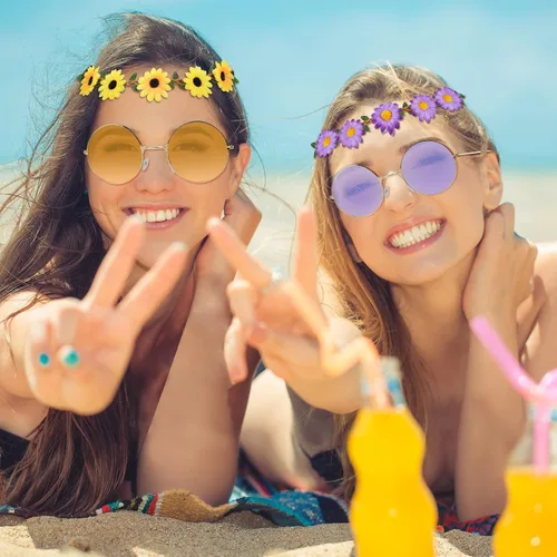 Vista 25 de ONESING 8-20 pares de gafas de sol redondas hippie círculo para mujer, gafas de sol hippie multicolor diadema discoteca fiesta