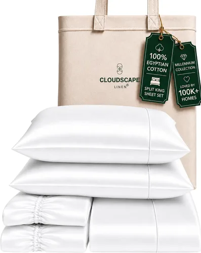 Vista 66 de Cloud Scape Linen - Juego de sábanas de algodón egipcio de doble capa, tamaño individual, tejido de satén de fibra larga, juego de 3 piezas, ropa