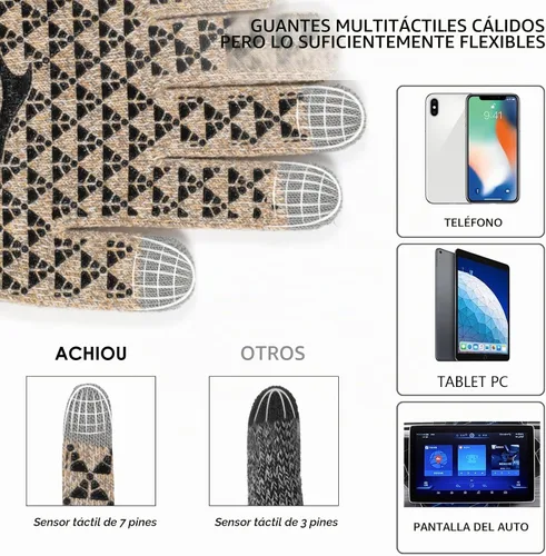 Vista 2 de Achiou Winter Gloves for Men and Women, Touchscreen Soft Knit Gloves Camello almendra