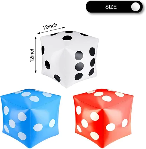 Vista 5 de 3 dados gigantes inflables gigantes gigantes para interiores y exteriores, juego amplio, Ludo y fiesta en la piscina (blanco, azul, rojo)