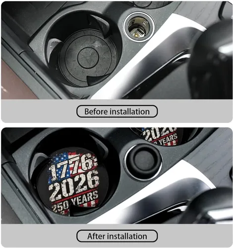 Vista 3 de AFPANQZ 250 Years Print Car Coasters for Cup Holders Absorbent Car Accessories 2.8" Car Cup Holder for Women 2 Pack