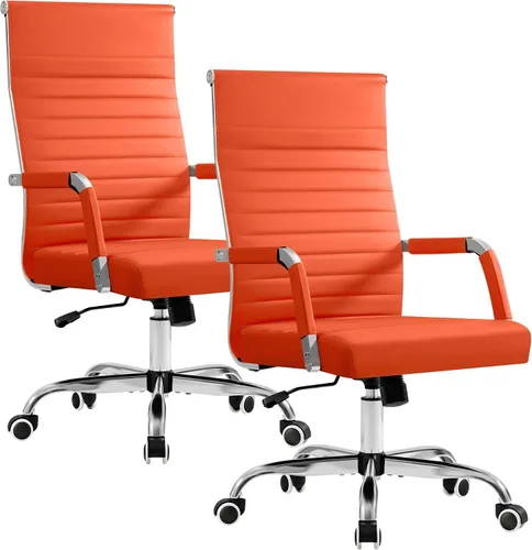 Vista 14 de Furmax Silla de escritorio de oficina acanalada con respaldo medio, silla ejecutiva de piel sintética, silla giratoria ajustable con brazos