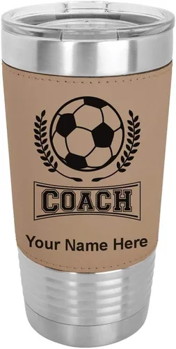 Vista 18 de LaserGram Vaso aislado al vacío de 20 onzas, entrenador de fútbol, grabado personalizado incluido (piel sintética, estilo béisbol)