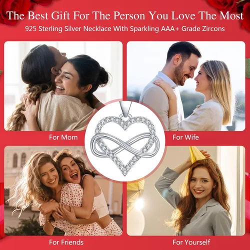 Vista 6 de Infinity Heart Necklace for Women Girls, 925 Silver and 3A+ Cubic Zirconia Jewelry Necklaces for Women, Girlfriend and Wife, Love Heart Pendant