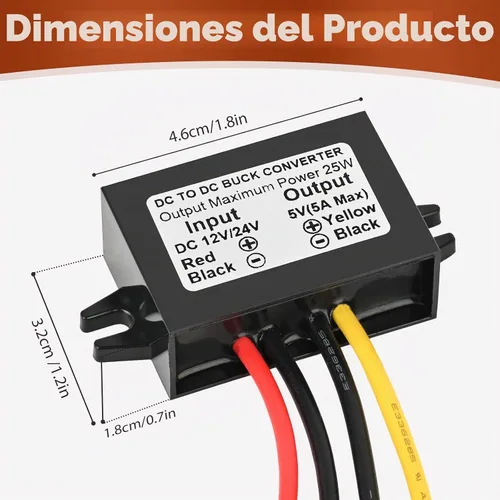 Vista 6 de Convertidor reductor de voltaje CC de 12 V/24 V a 5 V 5 A 25 W, módulo de potencia regulado para cámara de vigilancia de vehículos automáticos