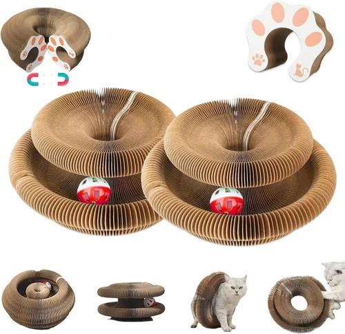 Vista 8 de Juguete para gatos de órgano mágico, cartón rascador interactivo con bola de campana, plegable y cambiable en forma de acordeón, juguete