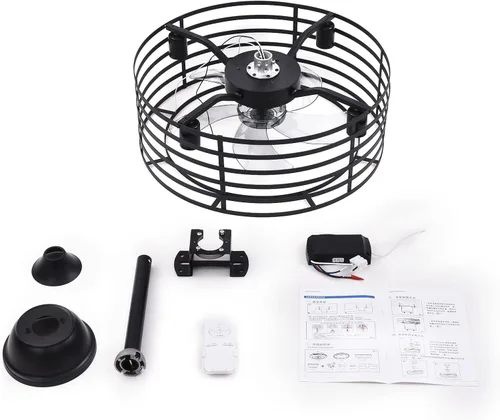 Vista 9 de Ventilador de techo enjaulado de 20 pulgadas con luz, 3 velocidades ajustables, luces de ventilador de techo con control remoto, ventiladores