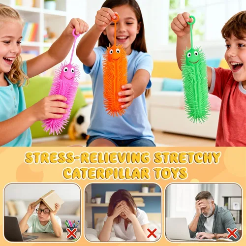 Vista 5 de NUOBESTY 4 piezas de juguetes de oruga brillantes, gusanos acolchados luminosos para aliviar el estrés para recuerdos de fiesta, cumpleaños, juego