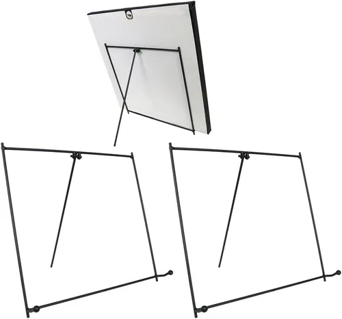 Vista 9 de BANBERRY DESIGNS Soporte de exhibición negro – Juego de 3 caballetes de metal – Soporte de placa de hierro forjado – Soportes para fotos – 3.5