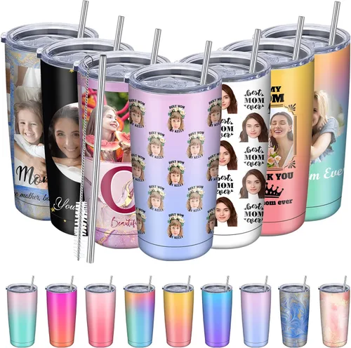 Vista 11 de Regalos para el Día de la Madre, vaso personalizado con foto de mamá, vasos delgados con tapa de nombre y pajita, 20 onzas, taza de café de viaje
