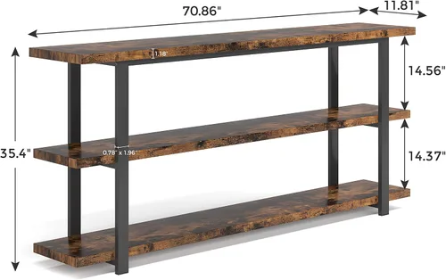 Vista 2 de VANOMi Mesa consola extra larga de 70.8 pulgadas para entrada, mesa de pasillo estrecha, mesa de sofá de madera con estantes de almacenamiento de 3