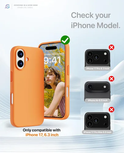Vista 2 de GOODVISH Funda 3 en 1 para iP 17 de 6.3", silicona premium, naranja Full Body&Camera Protection, Premium Liquid Silicone, Shockproof Phone Case