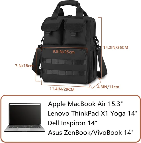 Vista 3 de ArcEnCiel - Bolso bandolera táctico para portátil de 12.9-14.2 pulgadas para hombre, mochila MOLLE, maletín, equipo, bolsos utilitarios, cartera