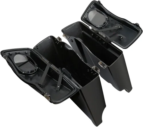 Vista 4 de TCT-MOTORPARTS Alforjas alargadas de 5 pulgadas con tapas de altavoces de 5x7" y sistema de guardabarros trasero LED para Harley Touring Street Road