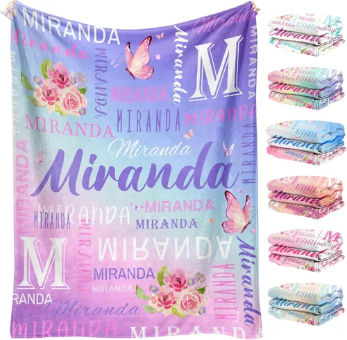 Vista 7 de Manta de nombre personalizada para adultos y niños, manta de nombre personalizada – 9 colores, 7 tamaños, manta de franela gruesa, manta de nombre