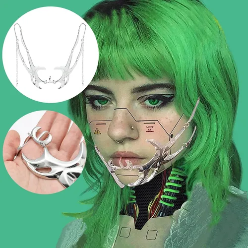 Vista 4 de CyberPunk Cyborg - Máscara de Mardi Gras de media cara para mujer