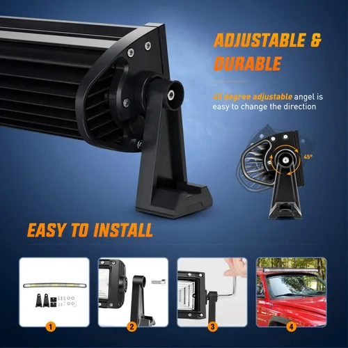Vista 4 de Nilight ZH408 52 pulgadas 783W curva triple fila de inundación Spot Combo Beam Led Bar 78000LM luces de conducción y 2 piezas 52 pulgadas soporte