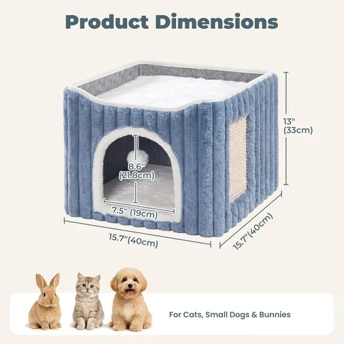Vista 9 de Avont Cama tipo cueva 3 en 1 para gatos de interior con almohadilla para Azul