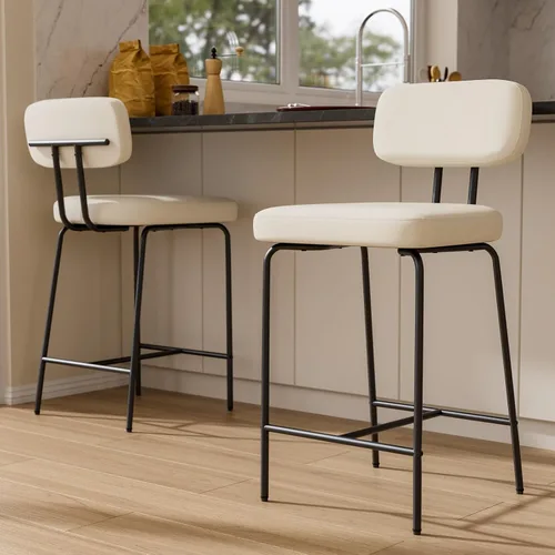 Vista 11 de GXJ - Juego de 3 taburetes de bar, taburetes de cocina con respaldos y patas de metal, taburetes de 26 pulgadas para altura de mostrador, tela