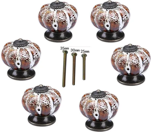 Vista 3 de Juego de 6 pomos de cerámica con pomos coloridos y asas de calabaza para armarios, armarios de cocina y baño, persianas (azul leopardo)