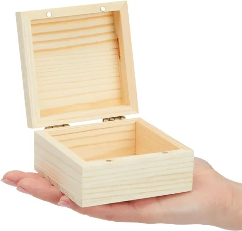 Vista 6 de Bright Creations Juego de cajas de madera con tapas con bisagras, paquete de 6, 3.5 x 3.5 x 2 pulgadas, madera de pino, cajas sin terminar con tapas