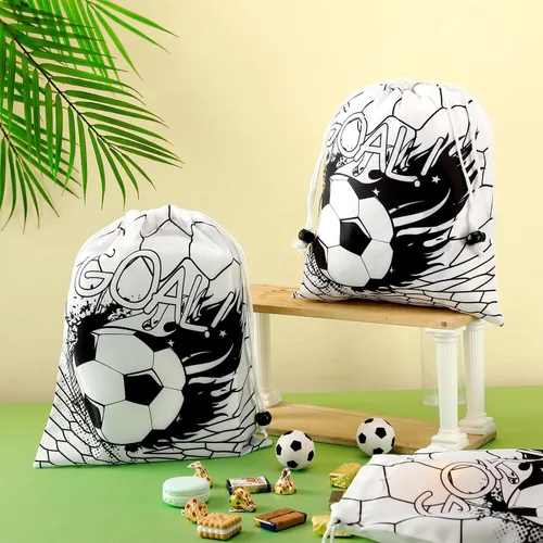 Vista 5 de Xuhal 24 bolsas con cordón de fútbol, recuerdos de fiesta de fútbol, bolsas de regalo de golosinas, mochila deportiva con cordón para pelota