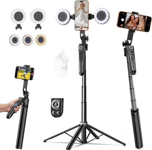 Vista 9 de Trípode de teléfono de 63 pulgadas con seguimiento automático de cara, rotación de 360° para selfie stick trípode para iPhone y cámara de acción