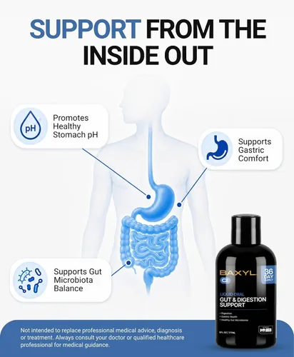 Vista 4 de BAXYL GI Liquid, 6 onzas líquidas, suplemento de digestión patentado con hialuronano MHB3, Amaferm y extracto de melena de león para ERGE, SII