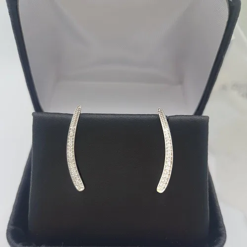Vista 5 de Dazzlingrock Collection 0.15 Cttw 14K oro sólido corte redondo diamante blanco pendientes trepadores para mujer