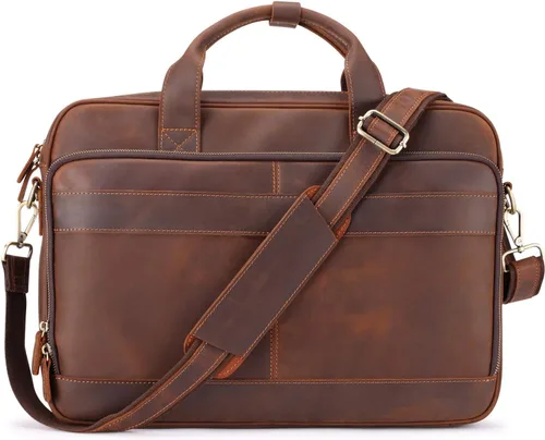 Vista 7 de Jack&Chris Full Grain Leather Briefcase for Men, Business Messenger Bag Laptop Bag Attache Case, Fits 15.6 Inch Laptop