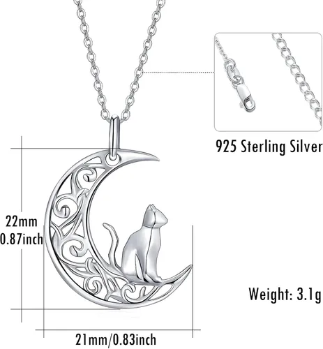 Vista 5 de Dreamboat Cat Owl Bear Cheetah Leopard Bunny Pendant Necklace 925 Sterling Silver Animal Necklace for Women Girls Mom Men Jewelry Gifts