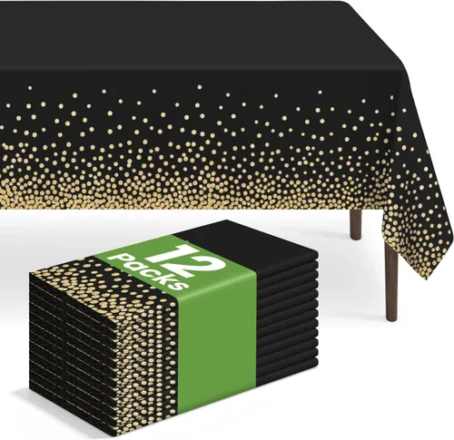 Vista 134 de Paquete de 2 manteles rectangulares desechables color negro, manteles de plástico negro para fiestas, 54 x 108 pulgadas, mantel de campamento