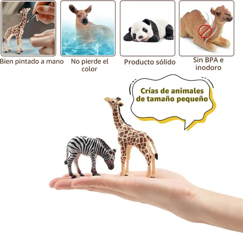 Vista 4 de Toymany 12 figuras de animales del bosque, figuras realistas de animales del bosque, juguetes incluyen elefante, león de montaña, jirafa y cachorros