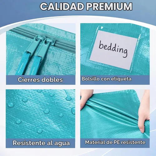 Vista 5 de TICONN Paquete de 2 bolsas de mudanza extra grandes resistentes con cremalleras y asas de transporte, bolsas de almacenamiento duraderas para Aqua
