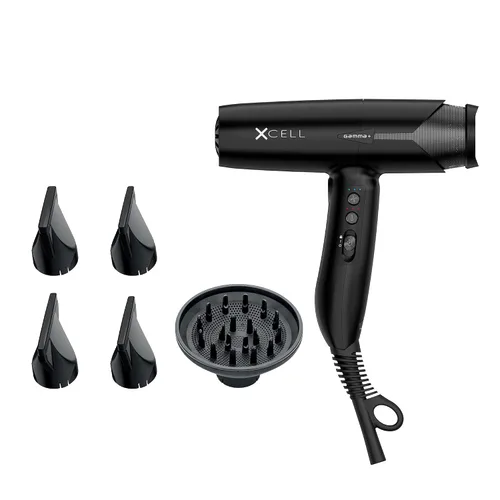 Vista 6 de GAMMA+ XCell Professional Ultra-Lightweight Hair Dryer Digital Motor Ionic Technology Whisper Quiet 12 Heat/Speeds Negro mate