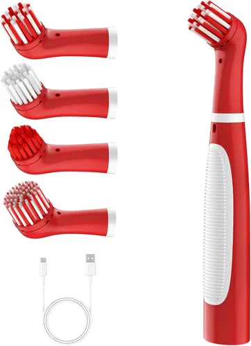 Vista 8 de Cepillo de limpieza eléctrico recargable con cabezales de cepillo múltiples 4 en 1 y cable USB, cepillo motorizado inalámbrico para interiores