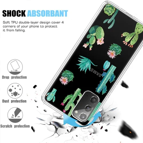 Vista 7 de Funda de teléfono para Galaxy Note 20 5G, Samsung Note 20 para niñas y mujeres, TPU suave y transparente, a prueba de golpes, funda protectora Cactus