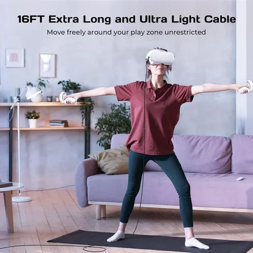 Vista 6 de Gamulus Cable de enlace de 16 pies para Oculus Quest 2 con puerto de carga adicional carga rápida y transferencia de datos de alta velocidad de 10