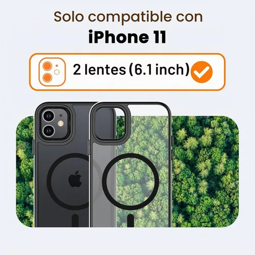 Vista 2 de Funda para iPhone 11 con protector de pantalla, compatible con MagSafe, ultra delgada, translúcida, mate, a prueba de golpes, color negro