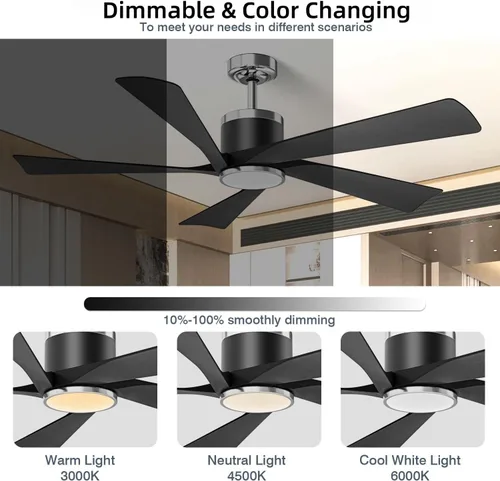 Vista 5 de TXCSLY - Ventilador de techo negro moderno de 52 pulgadas con luz y control