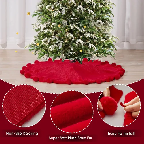 Vista 32 de ORTIGIA Falda blanca para árbol de Navidad de 48 pulgadas con POM POM, falda de árbol de Navidad de felpa suave de piel sintética blanca para árbol