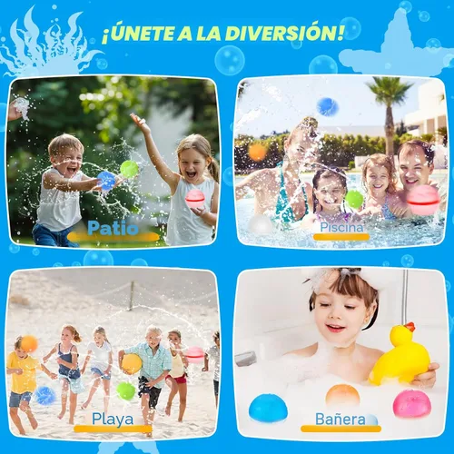 Vista 7 de 6 globos de agua reutilizables, bolas de agua magnéticas recargables para juegos al aire libre, bomba de salpicaduras de agua autosellante
